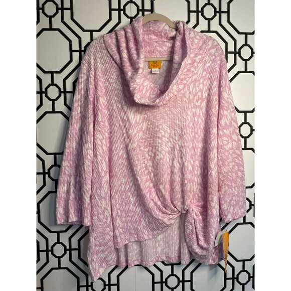 NWT Ruby Rd. Women's 3/4 Sleeve Cowl Neck Blouse – Pink & White, 2X - Picture 3 of 6